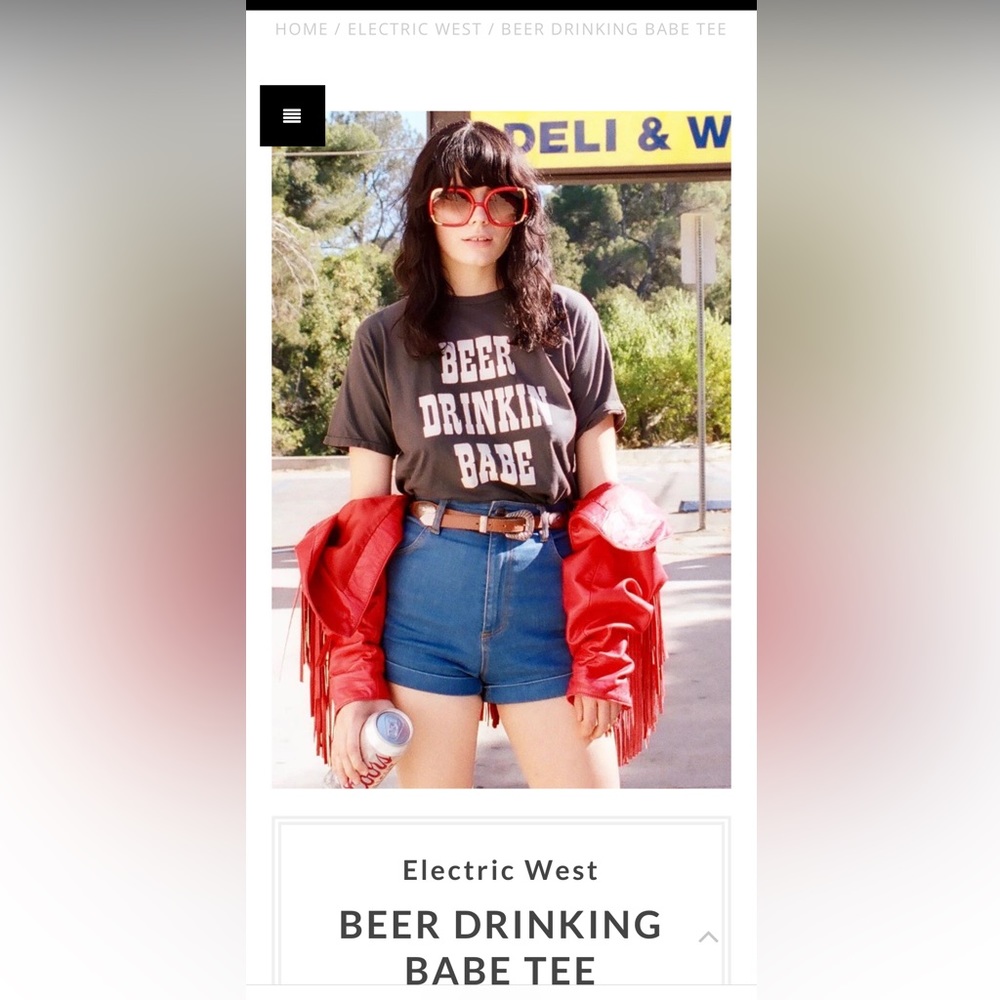 Electric west vintage looking beer drinking babe t shirt